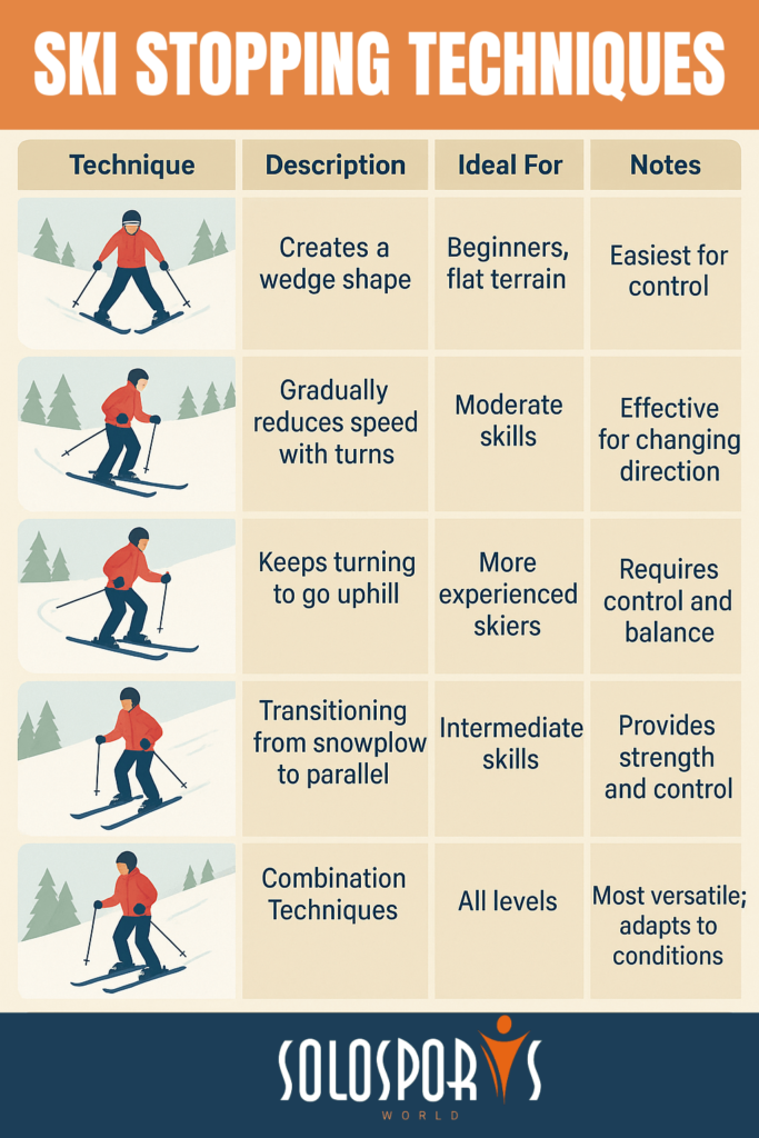 How to stop on skis, skiing stopping techniques, snowplough stop, ways to stop on skis